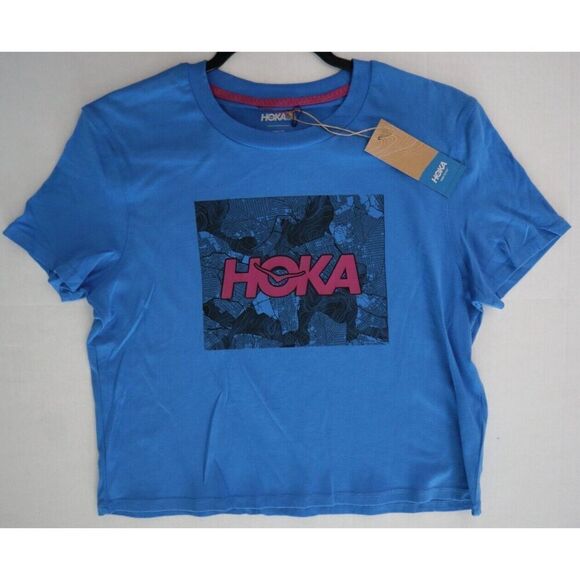 HOKA 1123698-IZB Women’s Sz XS Blue Graphic Print Short Sleeve All-Day T-Shirt - Picture 6 of 7